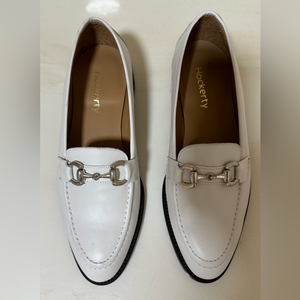 Men’s white leather horsebit loafer